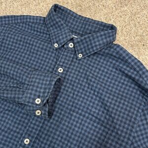 Charles Tyrwhitt Button Down Shirt Slim Fit Large Blue Gingham Non-Iron Cotton